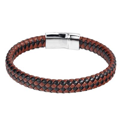 China 2021 Environmentally Friendly New Fashion High Quality Braided Stainless Steel Magnetic Closure Men's Leather Bracelet for sale