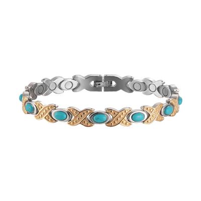 China 2021 New Fashion Stainless Steel Environmental Friendly High Quality Neodymium Stone Turquoise Stone Magnetic Bracelet For Women for sale