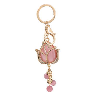 China New Cute Car Key Bag Key Chain Tulip Keychain Alloy Crystal Resin Flower Key Chain for sale