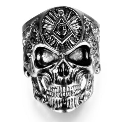 China Wholesale high quality punk Ring Stainless Steel in steel color engraved skull rings men for sale