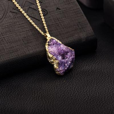 China New Elegant Fashion Crystal Quartz Amethyst Druzy Pendant Connector Necklace, Semi Precious Stone Beads for sale