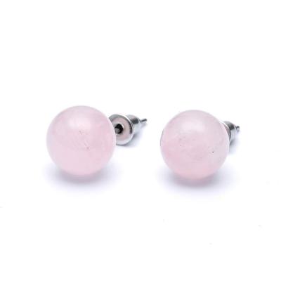 China New Elegant Round Shape Rose Quartz Natural Stone Stud Earrings for sale