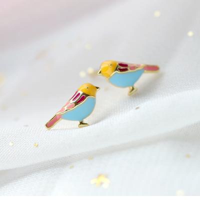 China Environmental Friendly Minimalist South Korea Fashion 925 Sterling Silver Enamel Bird Stud Earrings Jewelry For Girls for sale