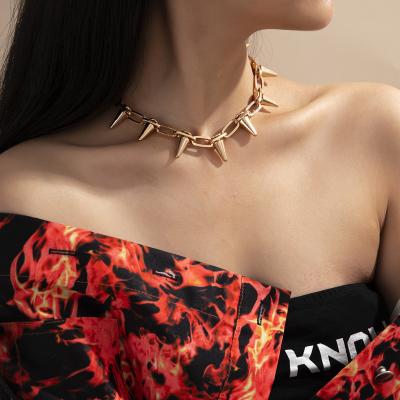 China TRENDY Hiphop Vintage Style Punk Alloy With Gold Plated Spike Rivet Bullet Shaped Charm Choker Necklace for sale