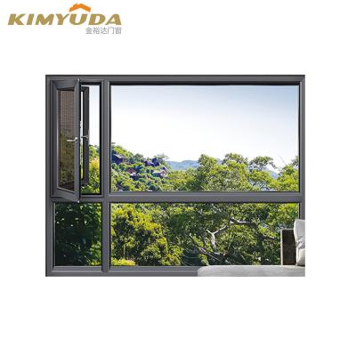 China Swing Color Gold Inward Opening Aluminum Windows Soundproof Residential Casement Windows for sale