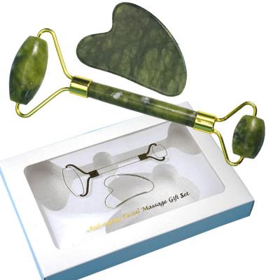 Cina Gravare il logo etichetta privata 2 in 1 Jade Roller Gua Sha Set per la casa commerciale in vendita