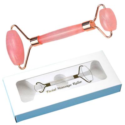 China Custom Logo Packing Rose Quartz Eye Massage Roller Tool for Facial Face Jade Rollers for sale