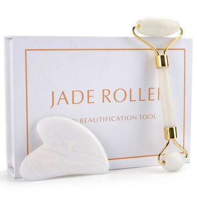 China Face Natural Crystal Gua Sha Beauty Facial White Jade Roller for Collagen Production for sale