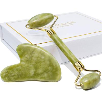 China Quadro de liga de zinco integrado Roller Gua Sha de jade verde para massagem facial e do pescoço à venda