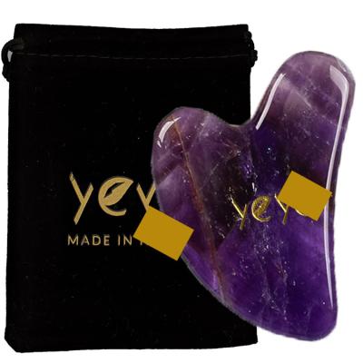 China 100% Natural Face Gua Sha Custom Stone Jade Anti Wrinkle Amethyst with Bag and Manual for sale