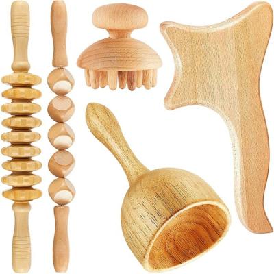 China Personal Health Care 5-Piece Wooden Massage Set for Lymphatic Drainage and Pain Relief for sale