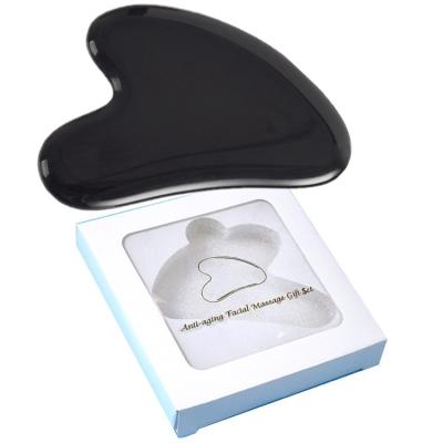 China Black Natural Obsidian Gua Sha Stone Facial Massager Scrapting Board for Face Massage for sale