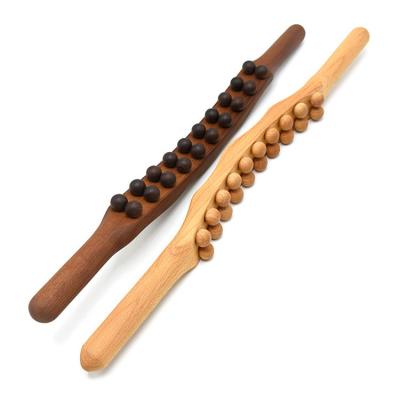 China Double Row 20 Beads Gua Sha Wood Stick Tools for Body Massage and Lymphatic Drainage for sale