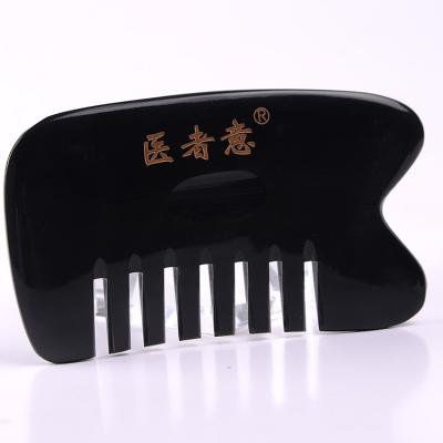 China 1 Year Shelf Life Natural Black Horn Comb Gua Sha Board Comb for Hair Loss Prevention for sale