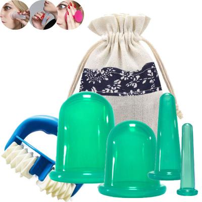 China Anti-aging Body Therapy Green Silicone Cupping Massage Set with Logo Print and Cups for sale