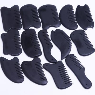 China Different Shapes Obsidian Stone Guasha Comb Massager for Facial Beauty Health Care for sale