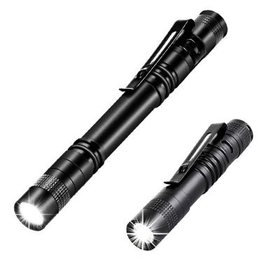 China 2*AAA Battery LED Pocket Flashlight Pen with Clip Aluminum Mini LED Light Torch for sale