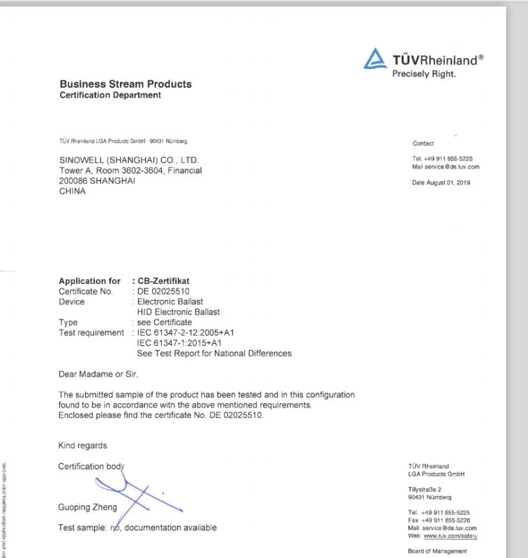 CB - Sinowell(Shanghai) Co., Ltd.