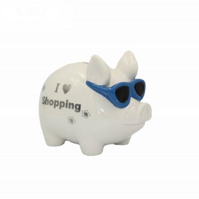 China 2019 ceramic new fashion porcelain money saving box for ceramic pig with glasses vivid gifts for sale