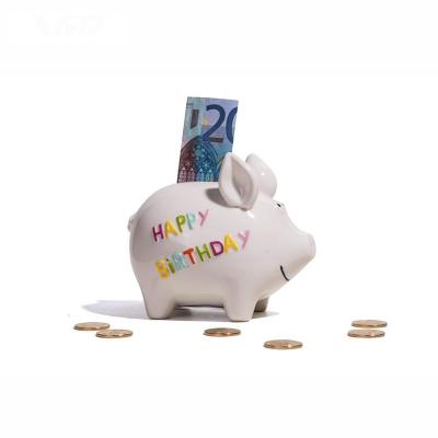 China 2022 Porcelain Happy Birthday Porcelain Gift Money Saving Box For Vivid Pig Ceramic Home Decoration Gifts for sale