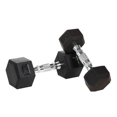 China Durable Standard High Quality 5LB-100LB Rubber-Coated Dumbbells With Knurled Chrome Handles for sale