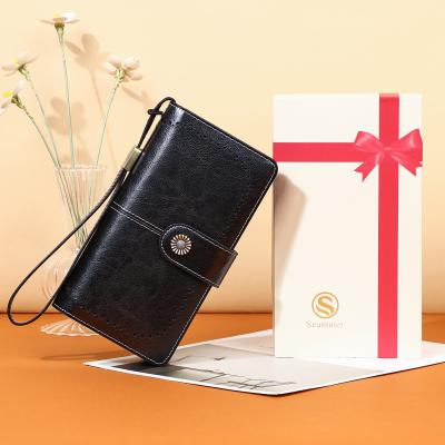 China New Style Famous Brand RFID Viney Global Brand Fashion RFID Genuine Genuine Leather Ladies Leather Wallet Women for sale