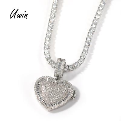 China Hiphop 18K Gold Plated Wand CZ Heart Shape Pendant Picture Heart Pendant Box Pendant Necklace for sale