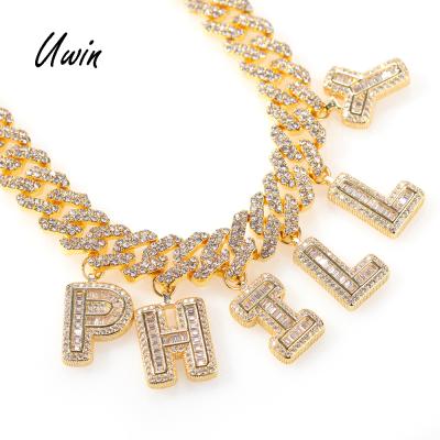 China Hiphop Customize Wand DIY Initial Letter Name Necklace Charms 12mm Chain Cuban Names Necklace Jewelry for sale