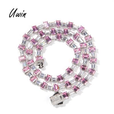 China Luxury Hiphop Fashion Pale Pink CZ Square D.C.A. Zirconia Link Chain Ladies Hitter Jewelry 2021 for sale