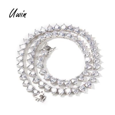 China 2021 New Hiphop Heart Shape CZ Heart Tennis Necklace Lady Rapper Zirconia Bling Bling Chain Jewelry for sale