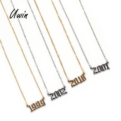 China Hiphop Stainless Steel Birth Year Pendant Necklace Gold Plated Year Charm Necklaces Hitter Jewelry for sale