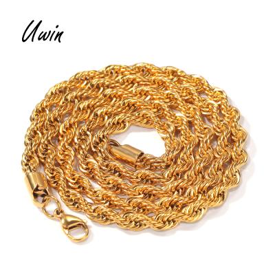 China Hiphop Wholesale 6mm Rope Stainless Steel Twist Chain PVD Chain 304L Gold Plated Necklace Jewelry for sale