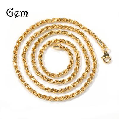 China High Quality Hiphop Gold Plated Twist Rope Chain Men's Rose Gold Rope Chain Necklace Jewelry 925 Sterling Silver Rope Chain Necklace for sale