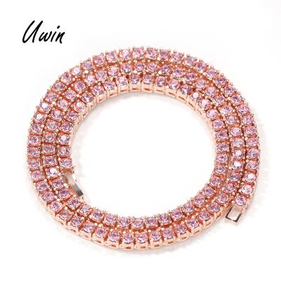 China Cheap Tennis Hiphop Full Stone Price Women Batter Necklace Wholesale Zinc Alloy Pink Choker Chain Necklace for sale