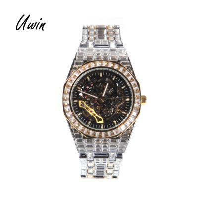 China UWIN Day/Date Luxury Bling Automatic Watch Full Iced Out Wand CZ Black Watch Mechanical Wristwatches For Mens Womens Rapper for sale