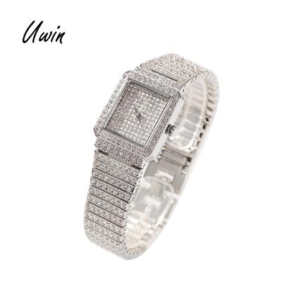 China Non-Specific Newcomer Hip Hop Women Watches Bling Gold Silver Color Iced Out Small Size Square Shape Hitter Watches for sale