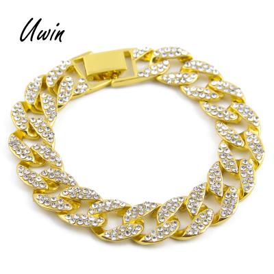 China Hot Selling Hiphop Men Iced Out Cuban Link Chain Bracelet Gold Plated Miami Cuban Chain Bracelet for sale