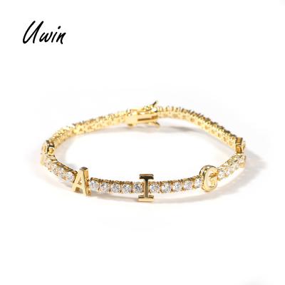 China Custom Hiphop UWIN Glacial Tennis Hip Hop Zirconia Letter Charm Chain Bracelets Fashion Men's Letters Charms Bracelet Women Jewelry for sale