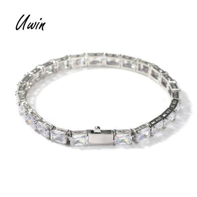 China New Hiphop Trending Princess Cut Bling CZ Bracelet Rectangle Zircon Tennis Chain Bracelet Men RTS Women Jewelry for sale