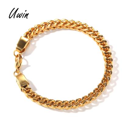 China Fashion Men's Stainless Steel Chunky Franco Bracelet Gold Plating Steel Franco Chain Hip Hop Jewelry Hiphop Gift for sale