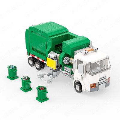 China Spike Green White Model Set DIY Building Brick Car Garbage Truck City Cleaner Kids Diy Toy Building Blocks Kids Birthday Gift Set for sale