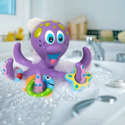 China Bath Toy Amazon Hot Sell Purple Octopus Floating With 3 Flapping Rings Interactive Bath Toy for sale