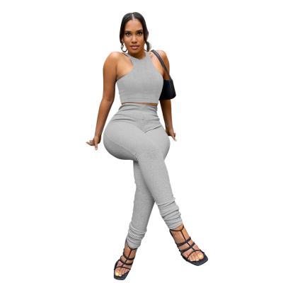 China Anti-pilling New Sports and Leisure Pants Women's Gaiters Sleeveless Off-the-Shoulder Blouse 2 Piece Set for sale