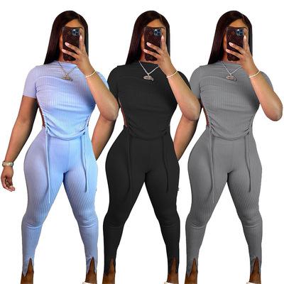 China S000018Custom Logo Leisure Wear Backless Cute Breathable Two-Piece Drawstring Women's Casual Pants Sets Women Sweatsuit Tracksuit for sale