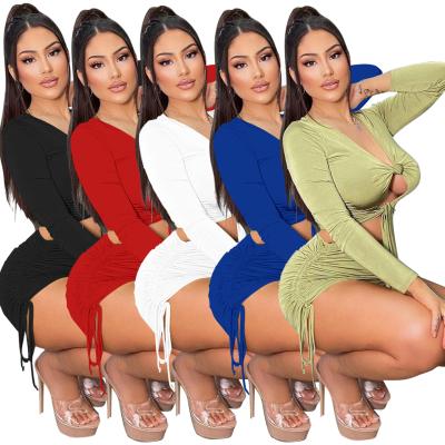 China Anti-pilling best-selling mini cutout solid color thin long-sleeved tight skirt suit in 2021 for sale