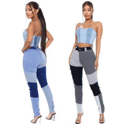 China DT-P000056 2021 new fashion pungent color breathable plus size jeans for women stylish hig waist ripped jeans for sale