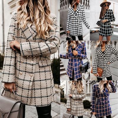 China Women plus size 2021 winter clothing DT-C000021 double breasted woolen tweed jacket suit-collar long sleeve warm viable for sale