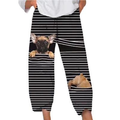 China Animal Print 2021 Autumn Casual Pants Women's Breathable Pants Mid Waist 2 Pcs Loose Ankle-Length Pants Straight Plus Size for sale