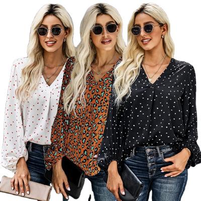 China DT-T000022 Fashion Autumn Fall Elegant Deep V-Neck Boho Embroidery Chiffon Wholesale Anti-pilling Shirts Tops Women Blouse for sale