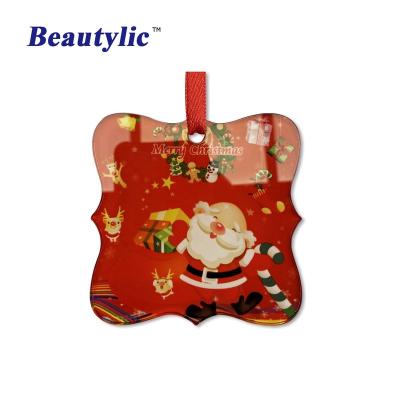 China Christmas Deoration LS-ACO15 Sublimation Christmas Ornament Sublimation Gloss White Heat Transfer Acrylic Photo Printing PMMA Flat Ornament for sale